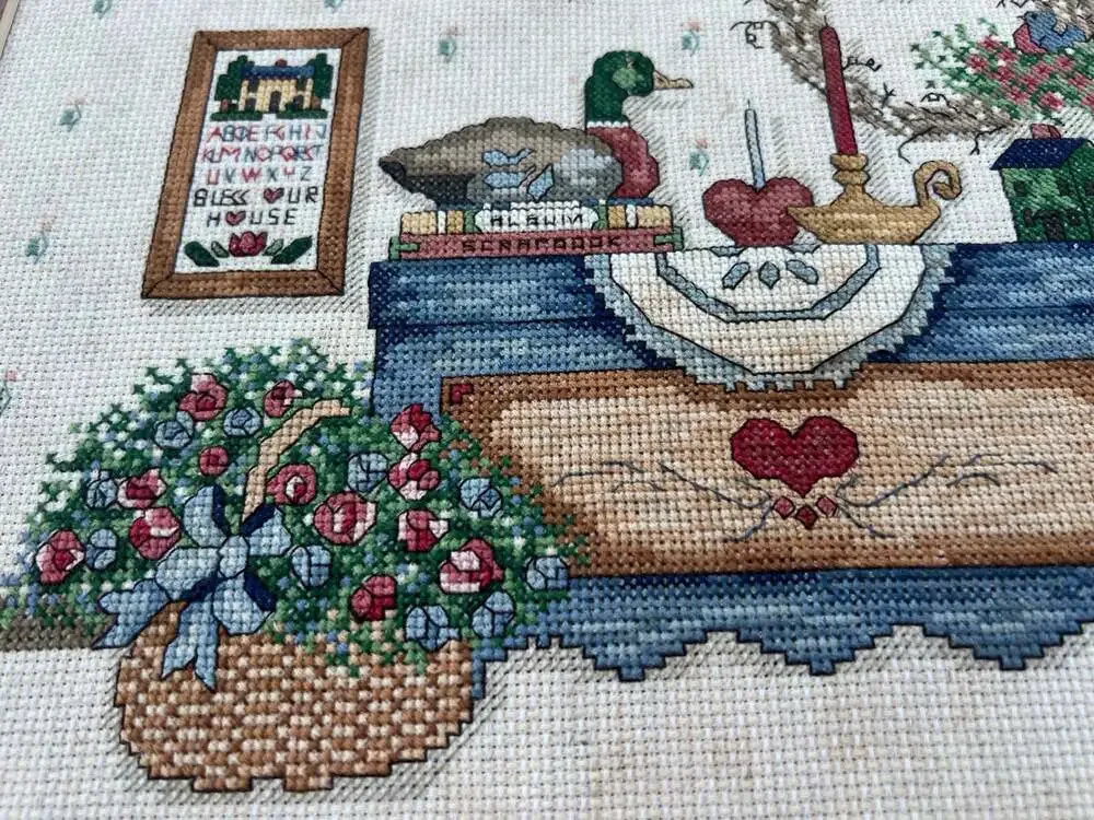 Vintage Frankie Buckley Finished Cross Stitch Framed Mallard Duck Sampler Countr
